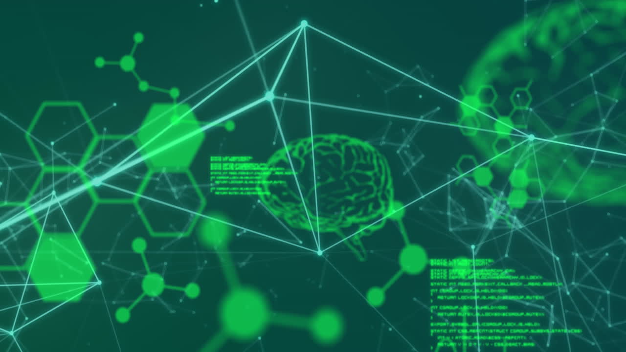 검은 바탕에 데이터 처리 및 두뇌의 애니메이션