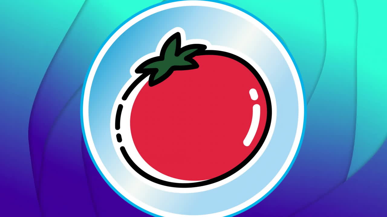 파란색 배경에 토마토와 모양의 애니메이션