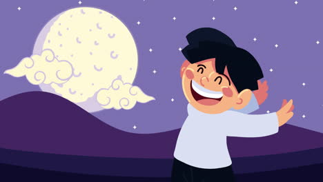 mid autumn animation with boy and moon scene