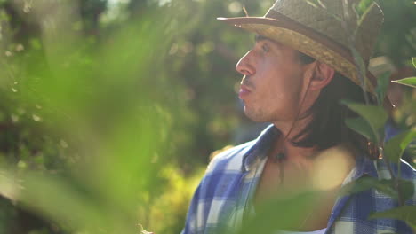 Young Man in a Straw Hat in an Orchard