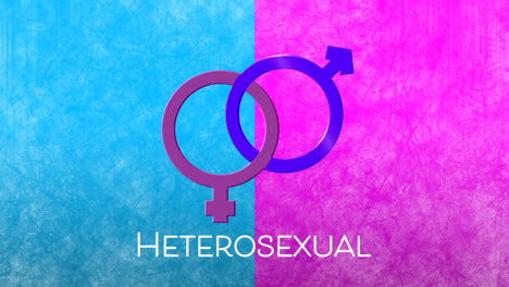 animación de texto heterosexual con símbolos de género masculino y femenino vinculados en rosa y azul