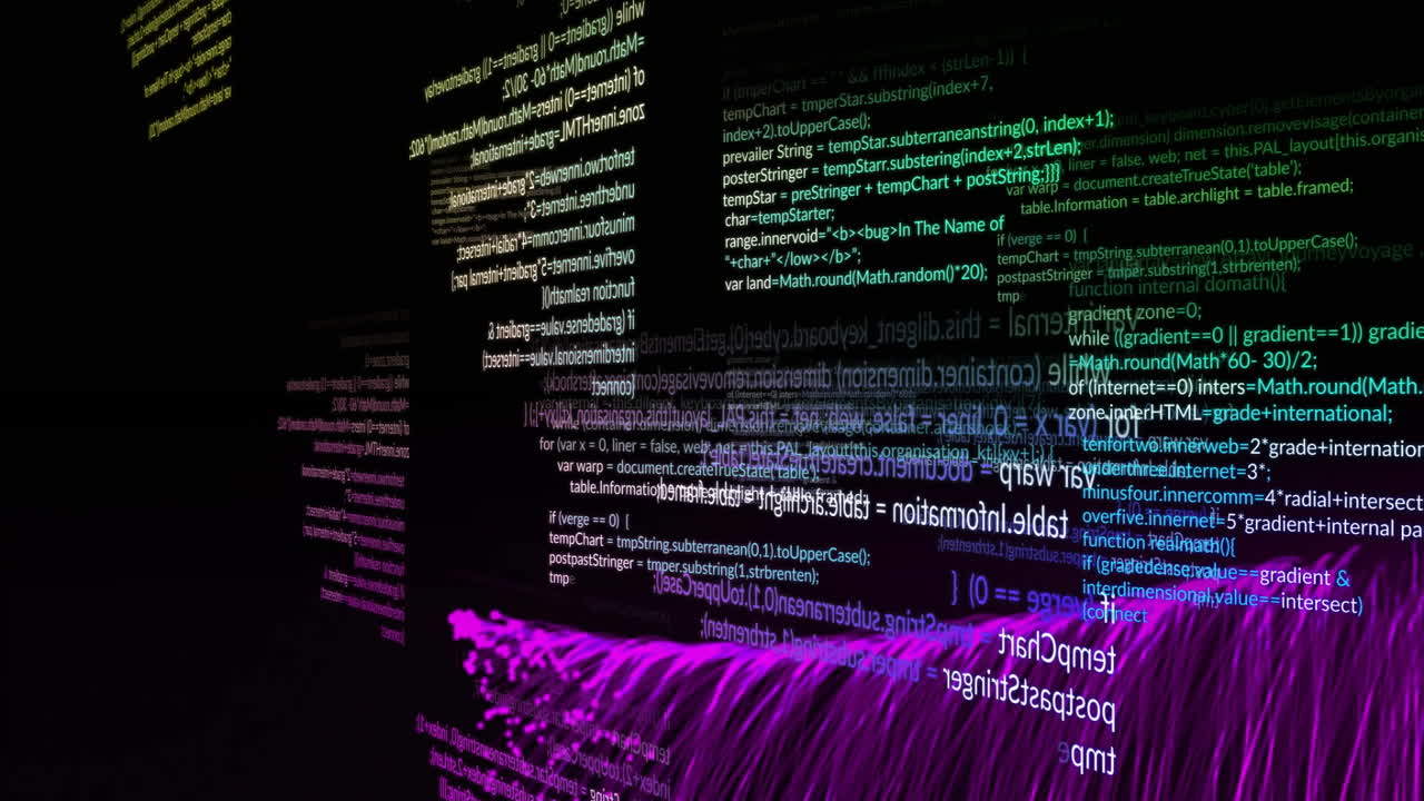 Animation of data processing over black background