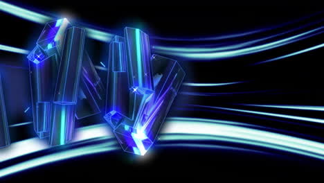 glowing crystals and flowing light trails animation on dark background