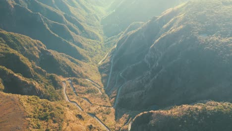 beautiful foggy sunrise at amazing serra do rio do rastro aerial view at bom jardim da serra, brazil