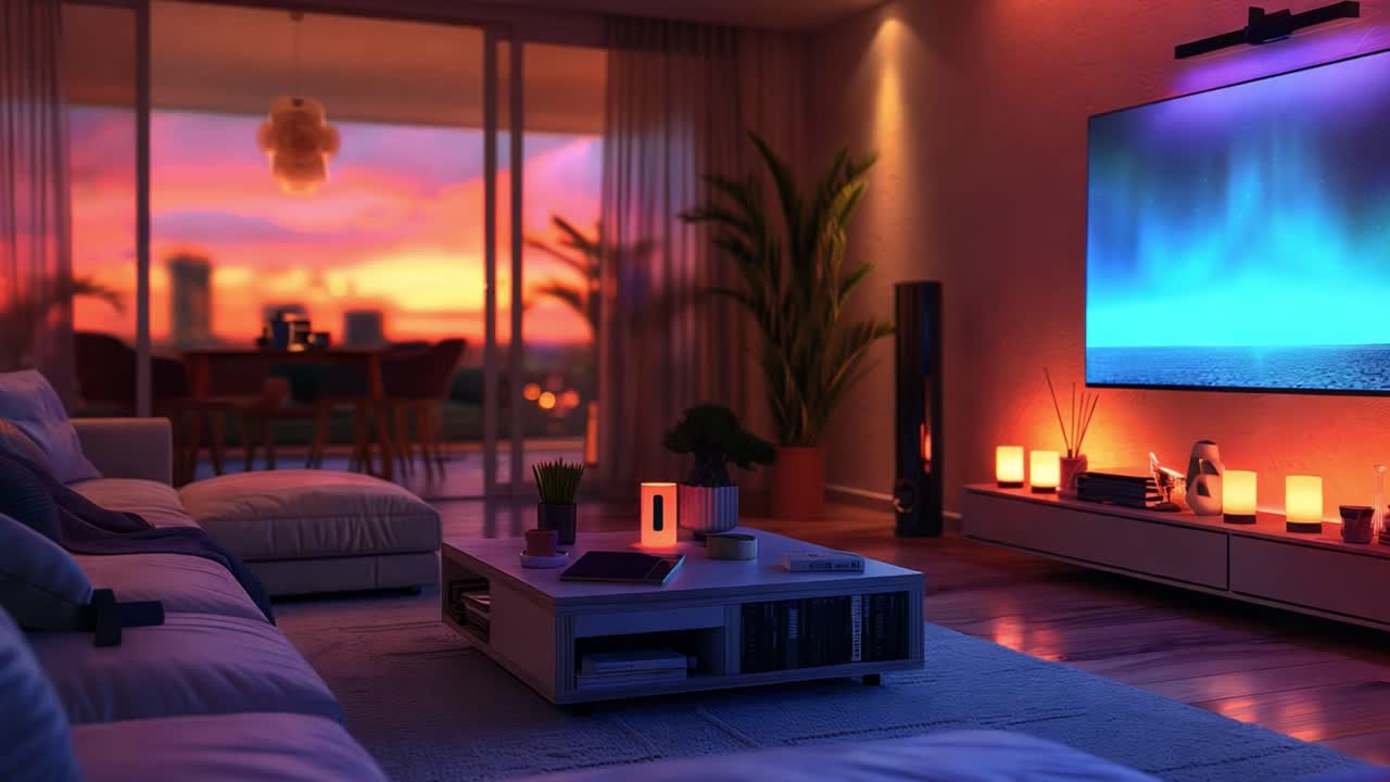 Modern Living Room with Sunset View