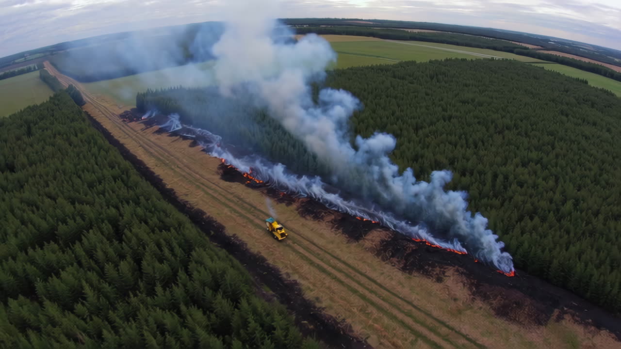 Aerial View of a Forest Fire in a Rural Area