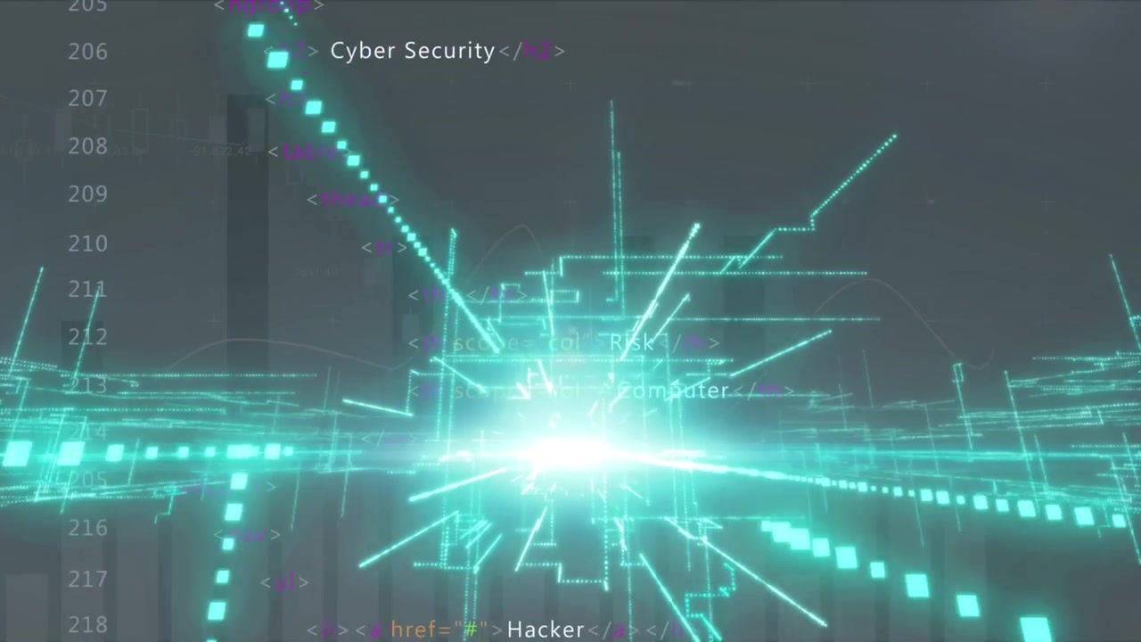 Animation of green light trails over statistical data processing against grey background