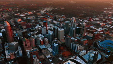 view on the modern uptown of charlotte, north carolina, usa from top. scenery of the city at sunset