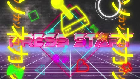 animación del texto de inicio de prensa sobre los iconos de juego