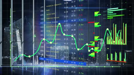 Animación-Del-Procesamiento-De-Datos-Financieros-Sobre-El-Paisaje-Urbano