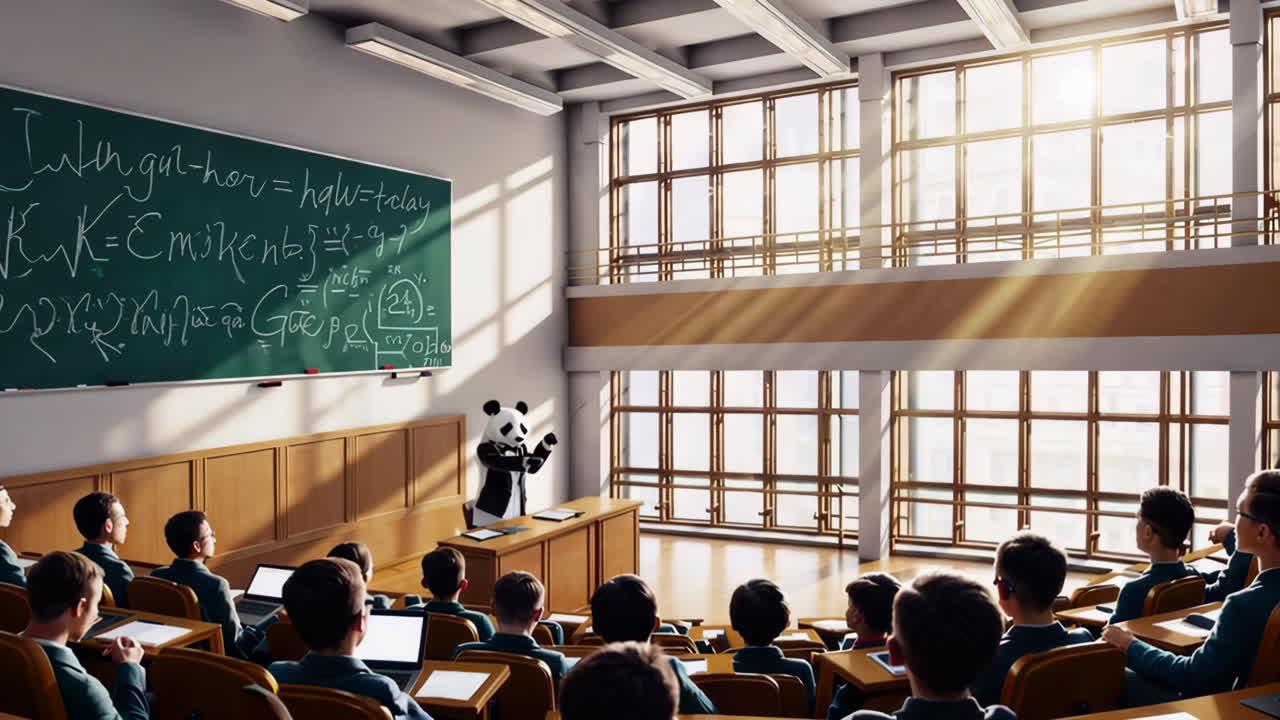 교실 에 있는 판다 교사