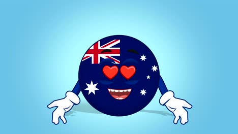 cartoon icon flag australia love heart eyes with face animation with alpha matte