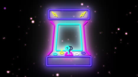 animación de la consola de videojuegos de neón retro brillante parpadeando en el cielo nocturno en el fondo