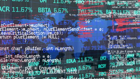 animation of data processing and world map over office
