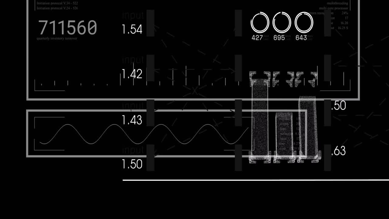Animation of digital data processing over black background