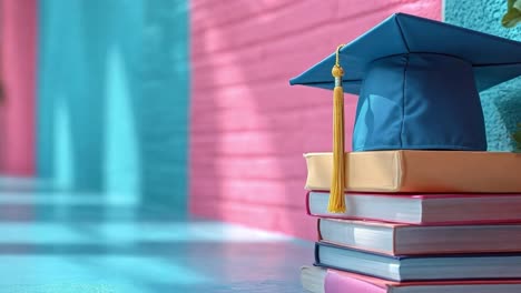 graduation cap and books