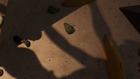 indoor climbing wall with holds and shadows