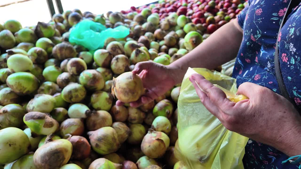 Onions being picked at a market