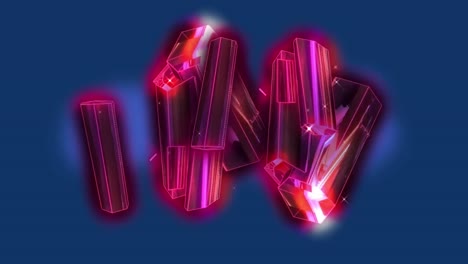 Animation-of-metallic-pink-blocks-over-blue-background