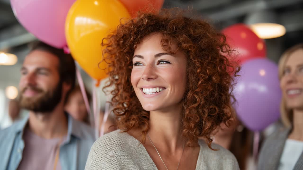 Un momento di gioia catturato in due fotogrammi, che mostra un gruppo di amici che festeggiano insieme con palloncini colorati, sottolineando la felicità, il cameratismo e l'essenza di occasioni speciali piene di risate e divertimento.