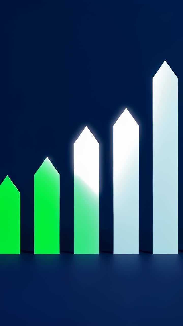 Vertical video: Starting playback, five arrow bars filling green on navy floor, showing growth