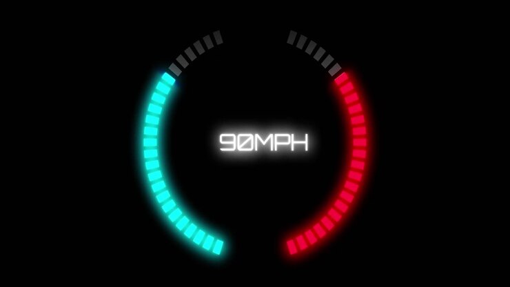 Animation of car speedometer on black background