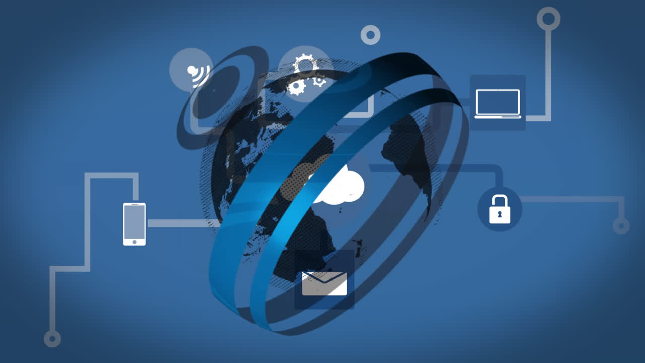 animación del globo sobre una red de conexiones sobre un fondo azul.