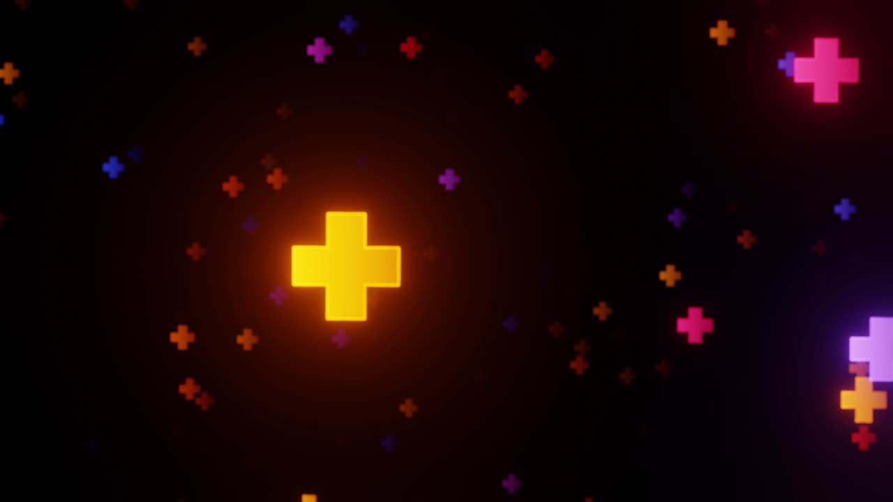 Multicolor health symbol cross travel through lights loop medical health concept animation