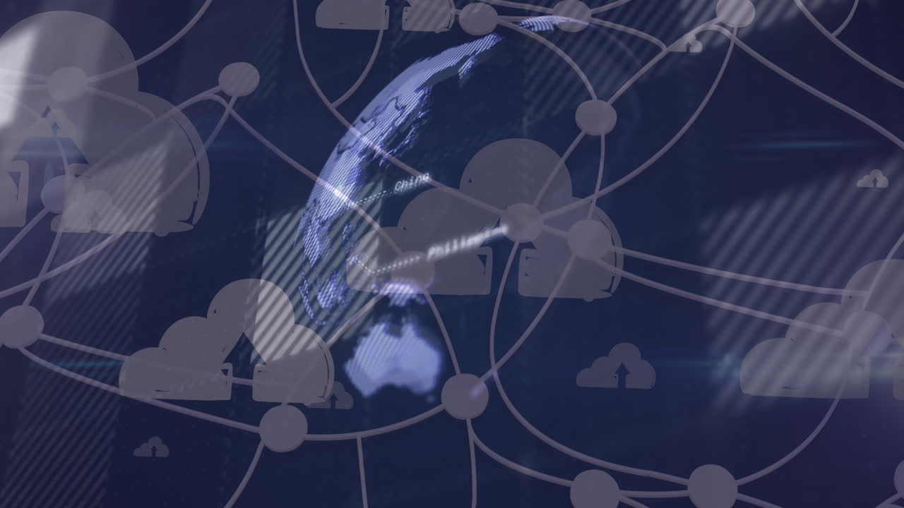 블랙 배경 위의 지구와 연결 네트워크의 애니메이션