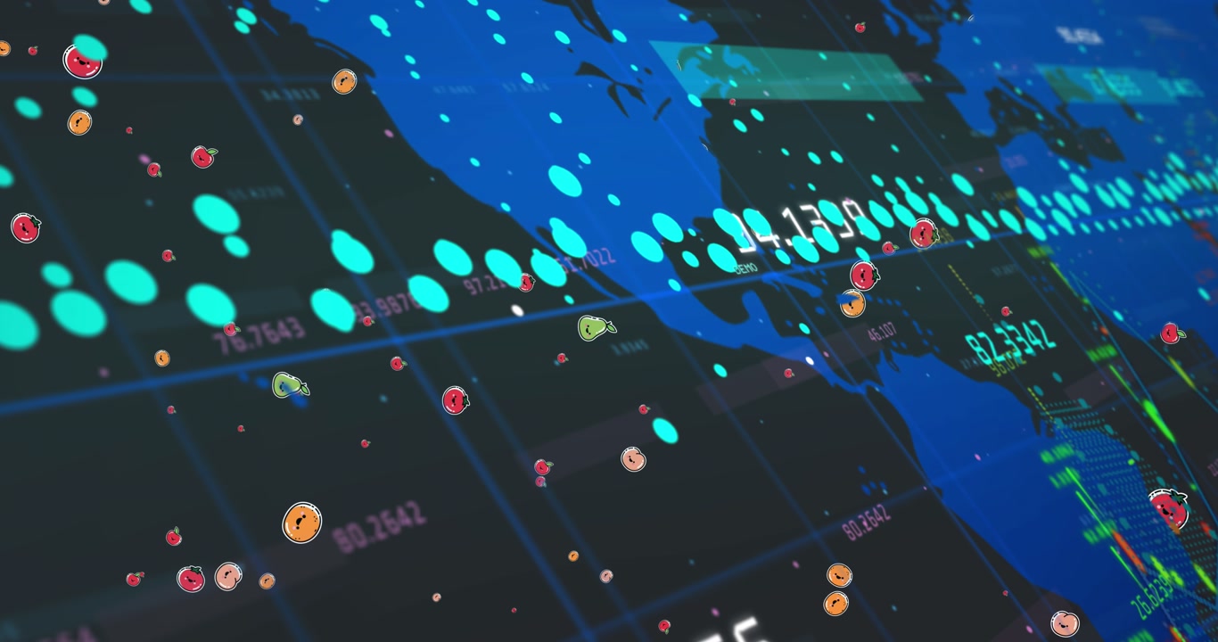 Animação de processamento de dados sobre o mapa-múndi