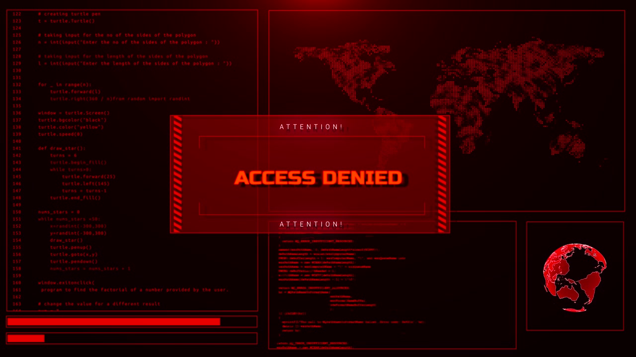 4k red warning alert system virus hack security breach computer hacking warning message hacked