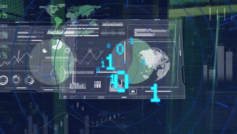 animación de la codificación binaria y las pantallas de interfaz para el procesamiento de datos a través de la sala de servidores de computadoras
