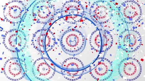 animación de confeti cayendo sobre las estrellas de la bandera estadounidense y coloreadas en círculos
