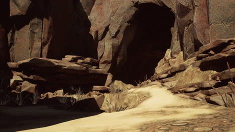 mysterious cave entrance in a desert canyon