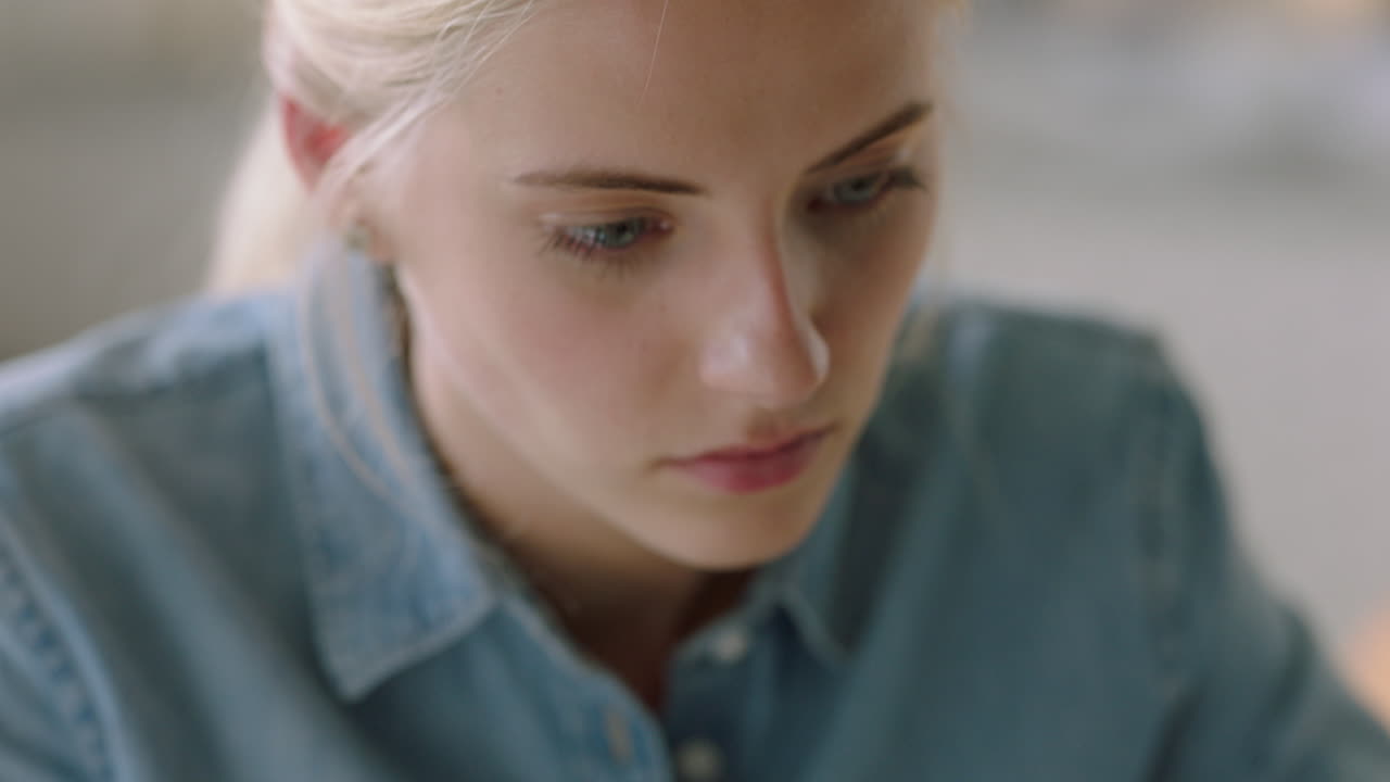 hermosa mujer de negocios haciendo una lluvia de ideas trabajando en un proyecto mujer caucásica concentrándose de cerca