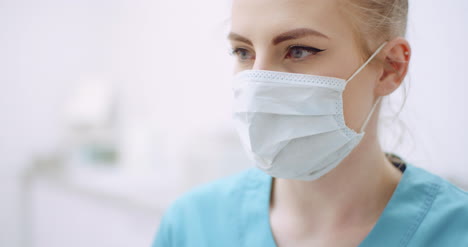 female doctor wearing protective mask at healthcare clinic