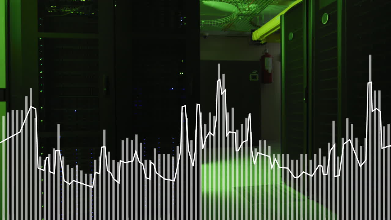 하 그래프는 어두운 컴퓨터 서버 에서 반이는 서버를 통해 데이터를 처리합니다.