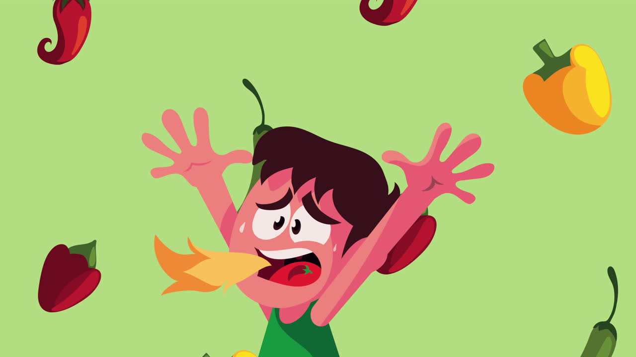 el chico reacciona a los pimientos picantes.