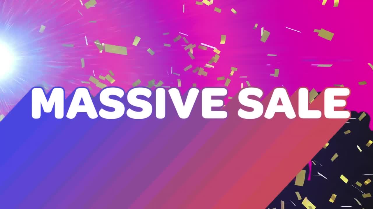 콘페티와 춤추는 사람들의 대규모 판매의 애니메이션