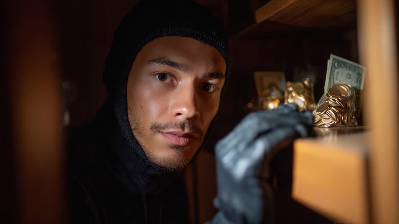 A Cunning Thief in the Shadows: Stealthily Stealing Valuable Artifacts and Money from a Hidden Location in a Dimly Lit Environment
