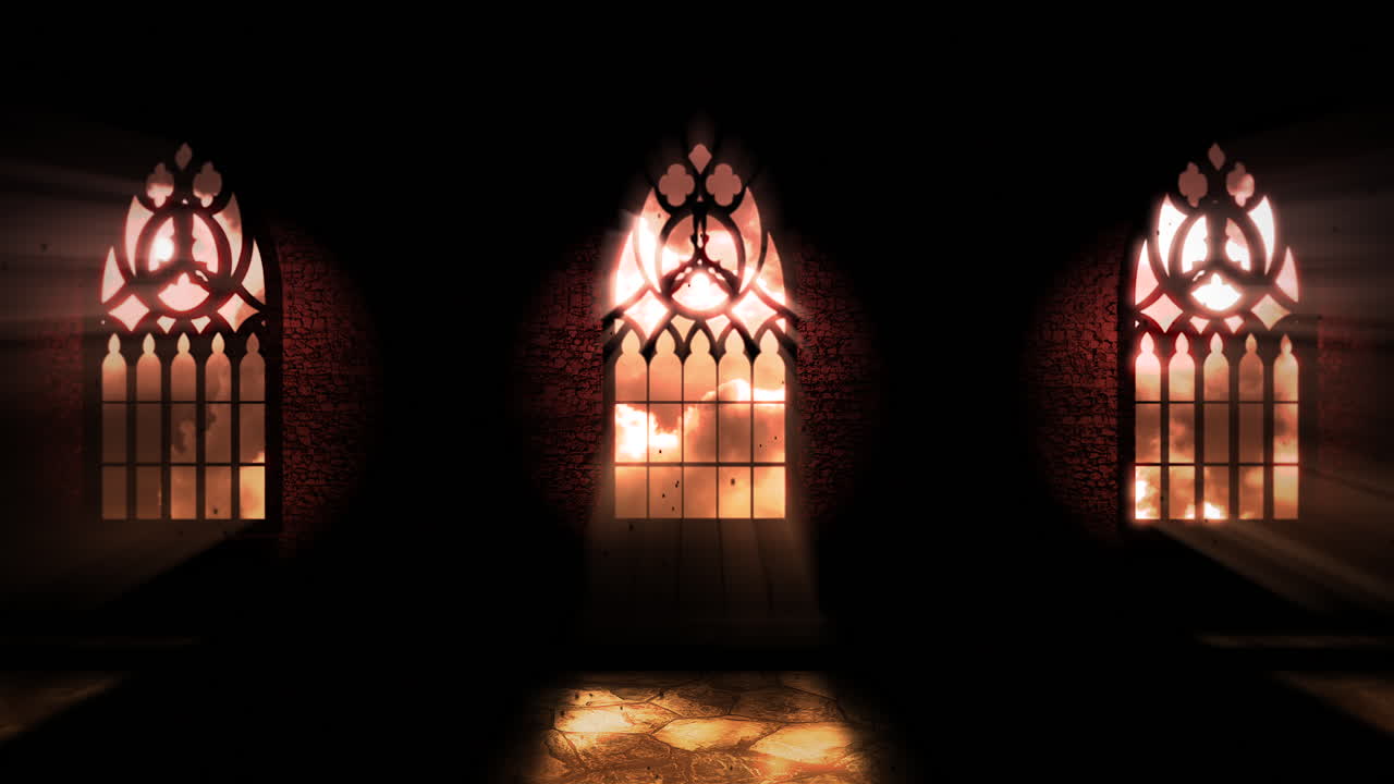 fondo de terror místico de animación con salón oscuro del castillo