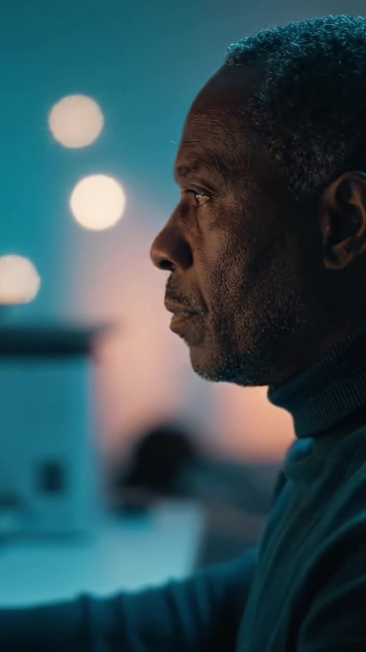 Pensive Individual in Contemplation, Illuminated by Soft Light, Captured in Close-Up Frames with a Focused Expression, Reflecting on Thoughts and Experiences