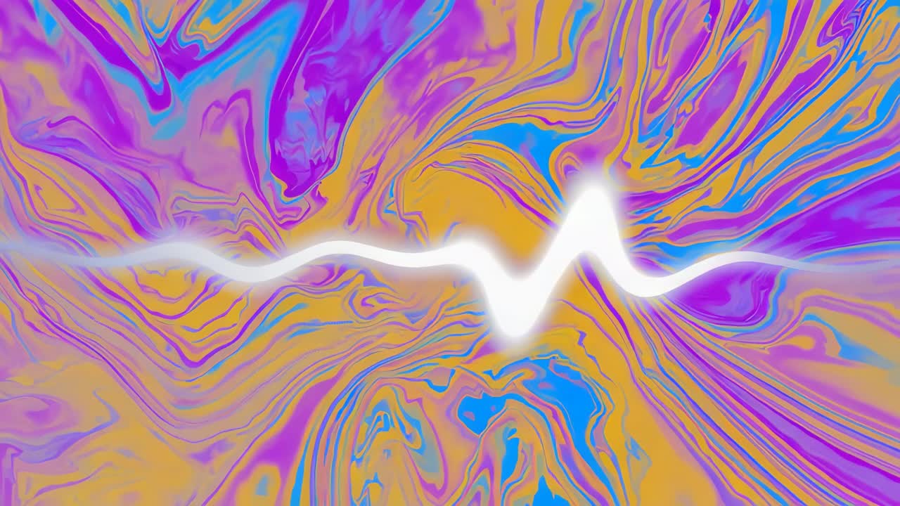 Loop starting waveform oscillating over marbled backdrop cycling vivid hues, creating hypnotic loop