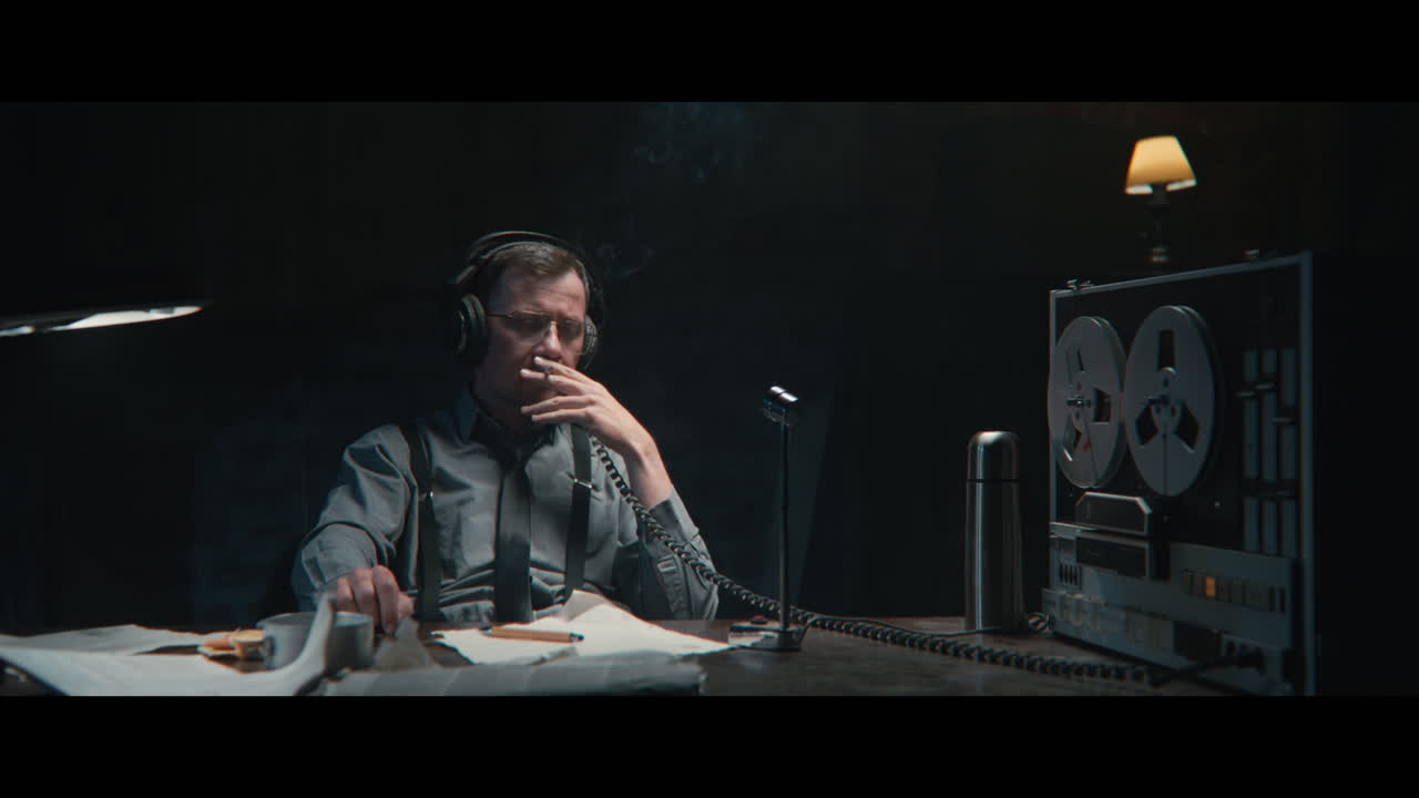 An intelligence officer listens to the wiretap recordings