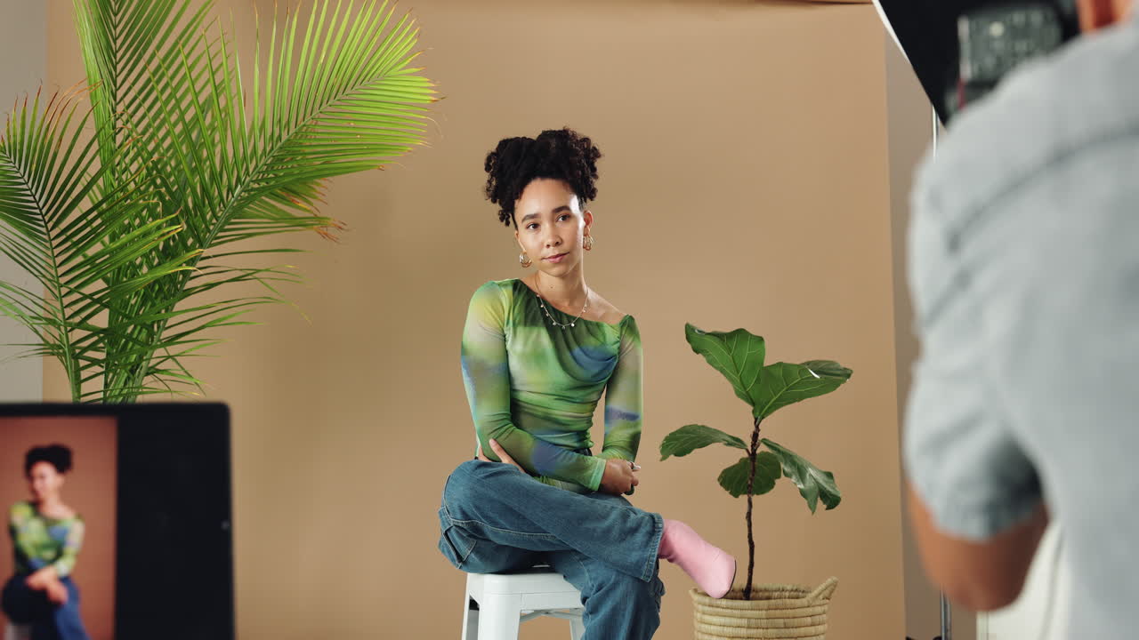 fotografía de moda de una mujer joven en un entorno de estudio