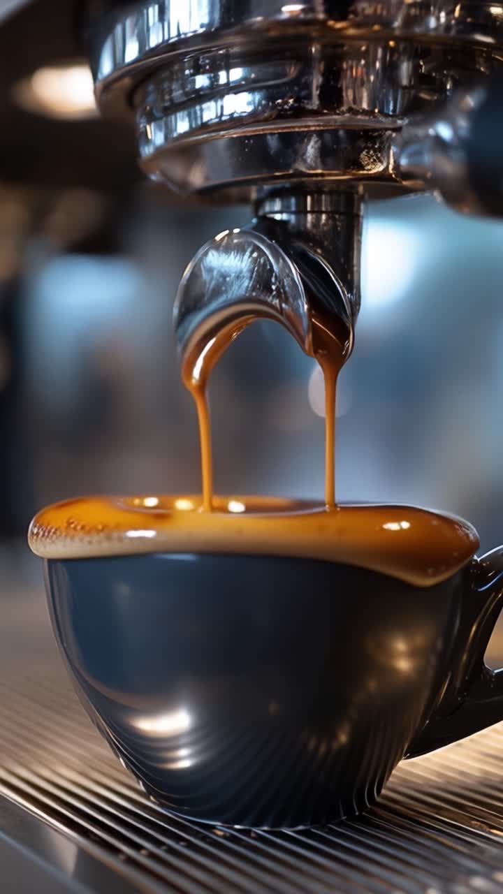 Uno studio sull'estrazione dell'espresso: da ricchi rivoli ambrati a crema vellutata, che cattura l'arte della preparazione del caffè in due inquadrature essenziali.