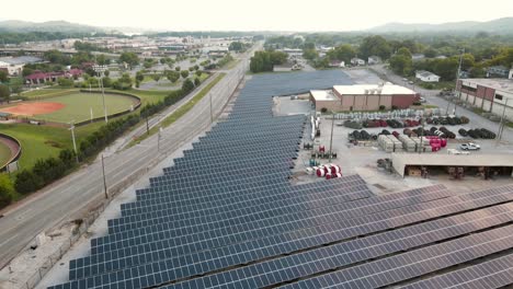 Pan-up-aerial-view-over-a-solar-farm-near-Chattanooga-Tennessee