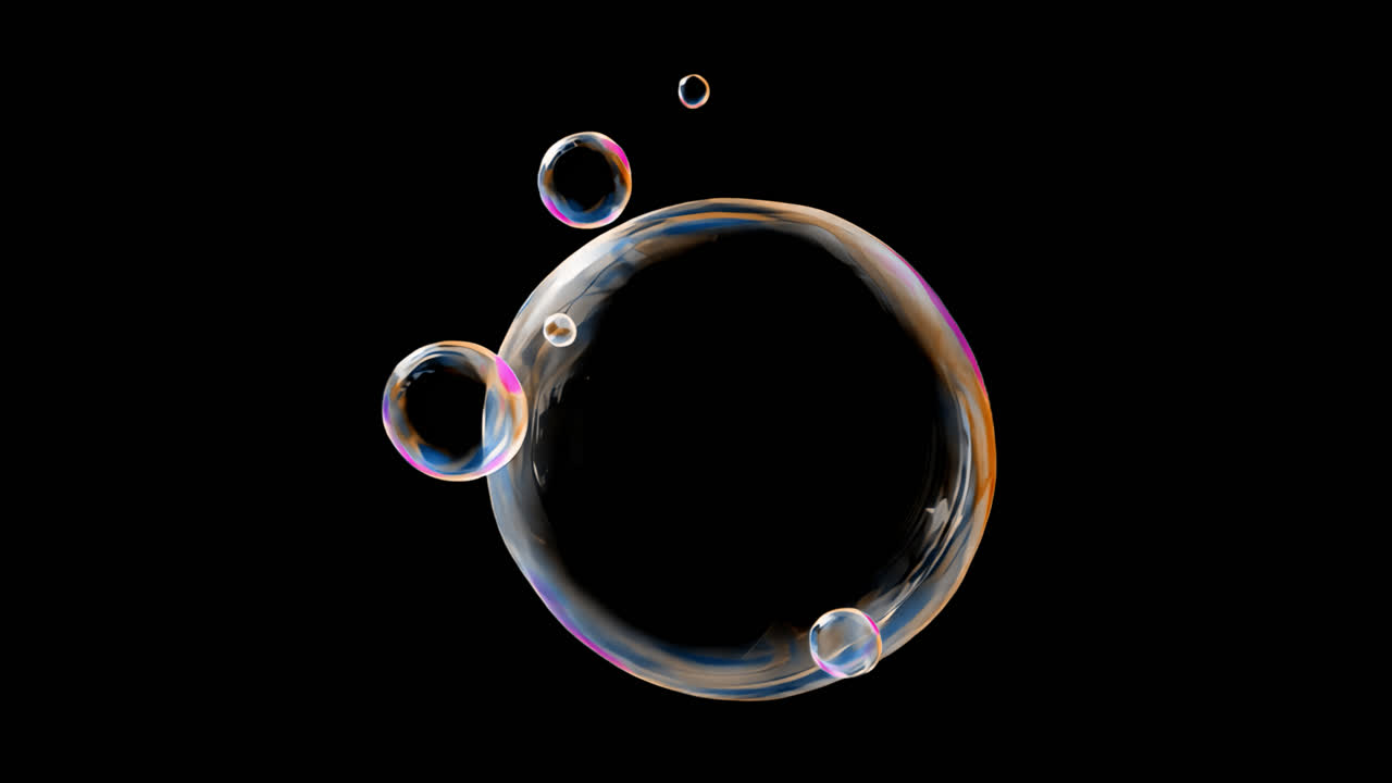 Transparent soap bubbles animated overlay, transparent 4K video, alpha channel, ProRes 4444