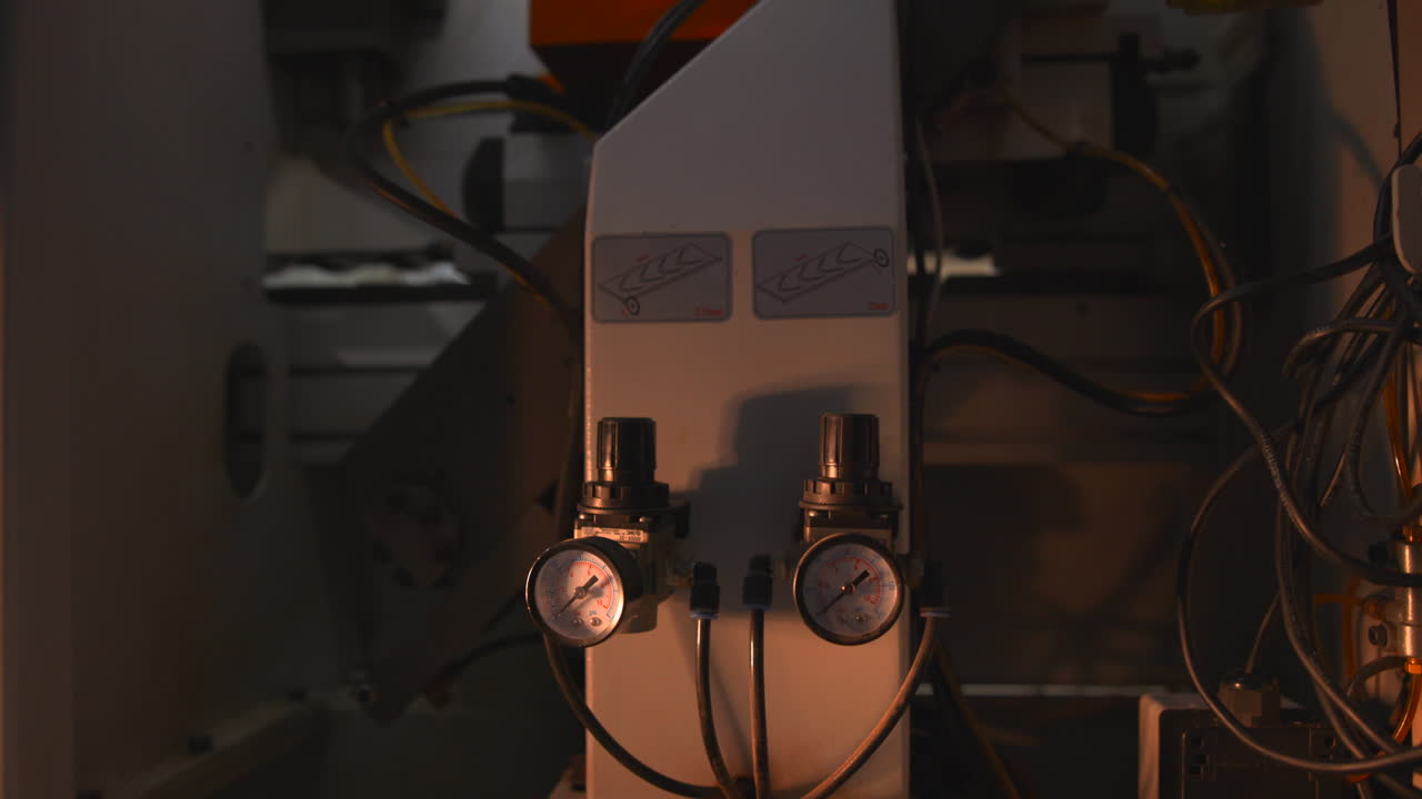 Close-up of a machine with pressure gauges