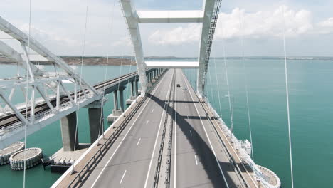 aerial view of a modern highway bridge over water